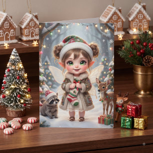 Cute Girl Woodland Themed Colouring Page Christmas Card