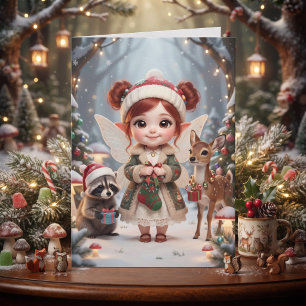 Cute Girl Woodland Themed Colouring Page Christmas Card