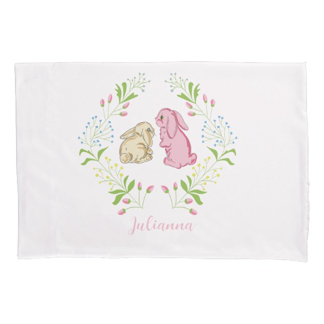 Cute Girl Wreath Bunny Pillowcase (Front)