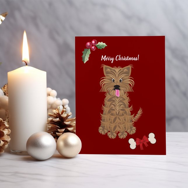 Cute Girl Yorkie Dog Customisable Holiday Card (Creator Uploaded)