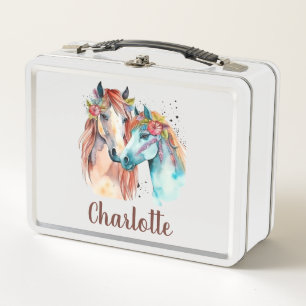 Cute Girlie Watercolor Kids Name School Metal Lunc Lunch Box