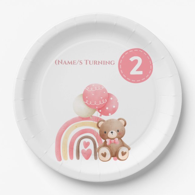 Cute Girls 2nd Birthday Party Paper Plate (Front)