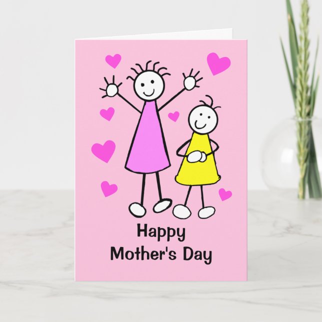 Cute Girls and Hearts Mother's Day Card (Front)