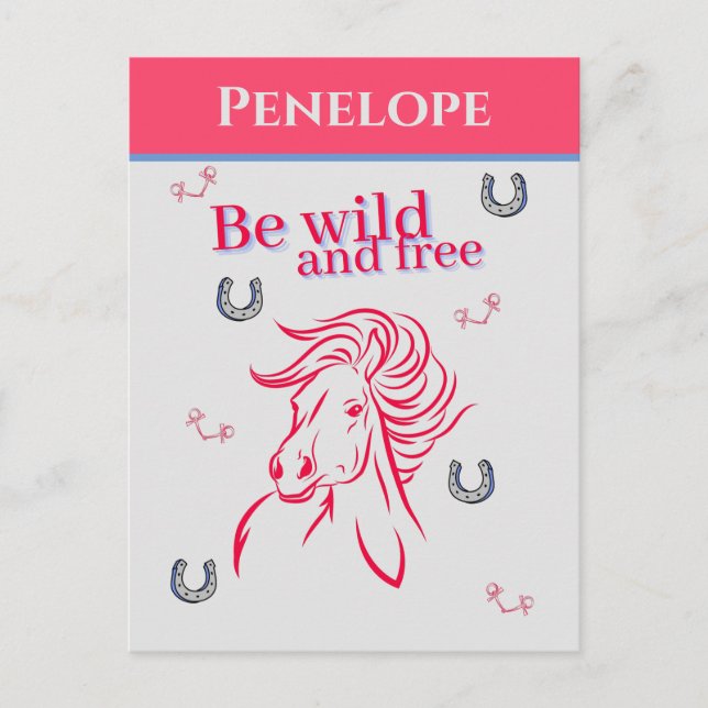 Cute Girls Be Wild and Free Decorative Horse   Postcard (Front)