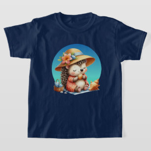 Cute girls beach hedgehog customisable T-Shirt