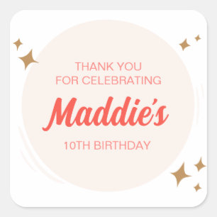 Cute Girls Birthday Party Favour Pink Heart Square Sticker