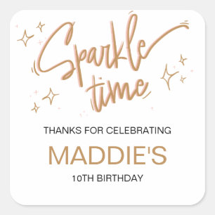 Cute Girls Birthday Party Favour Sparkle Time Square Sticker