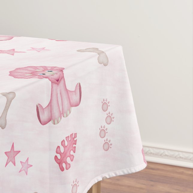 Cute Girls Birthday Pink Dinosaur Tablecloth (In Situ)