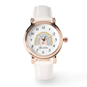 Cute Girl's Boho Name Watercolor Rainbow Watch
