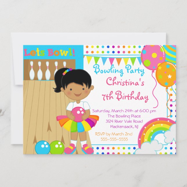 Cute Girls Bowling Birthday Party Invitation (Front)