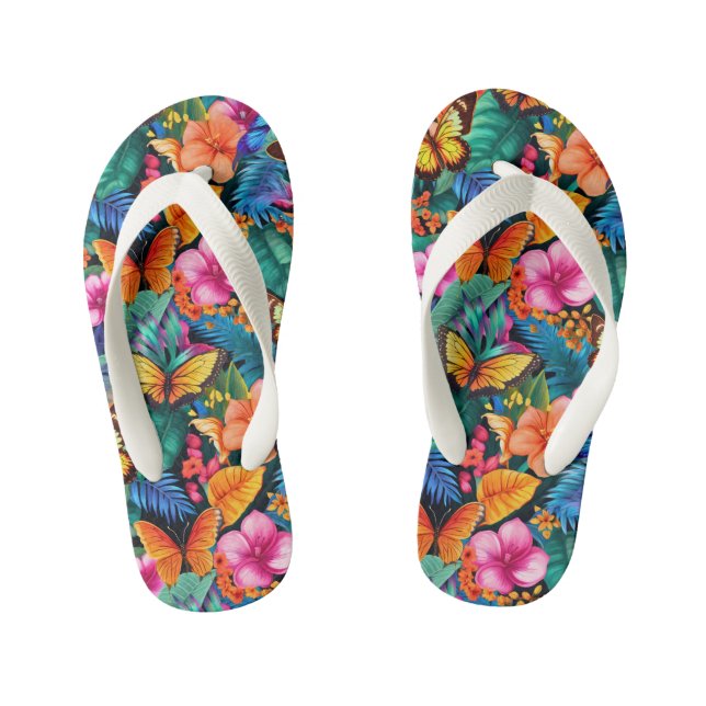 cute girls butterflies flowers pattern kid's jandals (Footbed)