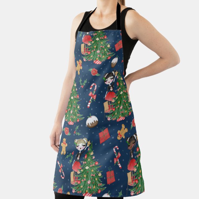 CUTE GIRLS DECORATING CHRISTMAS TREES APRON (Insitu)