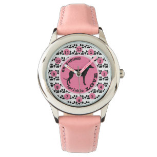 Cute Girls Dog Paw Greyhound Personalise Name Watch