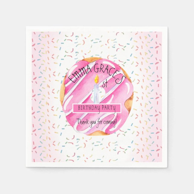 Cute Girls Doughnuts | Cupcakes 1st Birthday Party Napkin (Front)