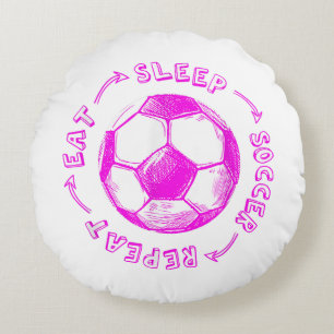 Cute Girls Eat Sleep Soccer Repeat - Youth Player  Round Cushion