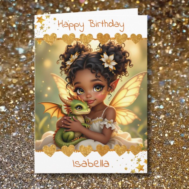 Cute Girl's Fairy and Dragon Themed Birthday Card (Creator Uploaded)