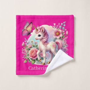 Cute girls fantasy unicorn add name  wash cloth