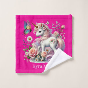 Cute girls fantasy unicorn add name wash cloth