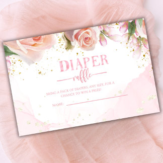 Cute Girls Floral Pink Diaper Raffle for Baby Enclosure Card