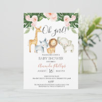 Cute Girls Floral Safari Animals Baby Shower