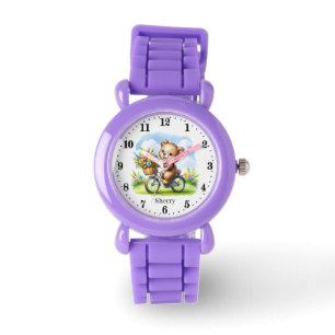 Cute girls flower bear add name  watch