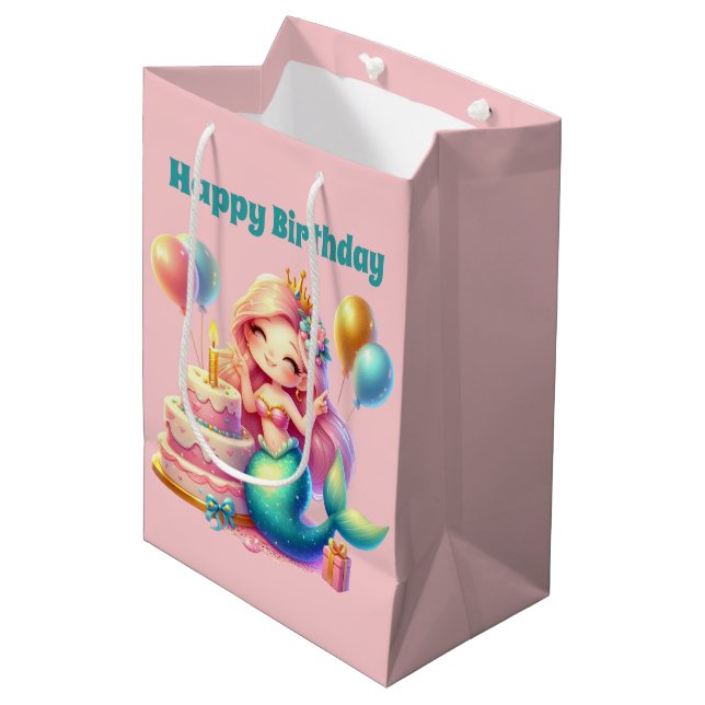 Cute girls Happy Birthday mermaid add text Medium Gift Bag (Front Angled)