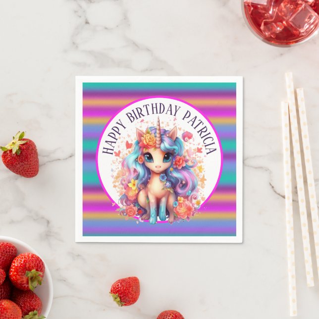 cute girls Happy Birthday unicorn  Napkin (Insitu)