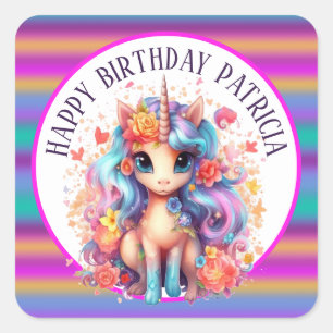 cute girls Happy Birthday unicorn  Square Sticker