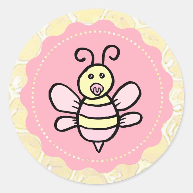 Cute Girl's Honey Bee Baby Shower Classic Round Sticker (Front)