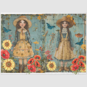 Cute Girls In Garden Tissue Paper