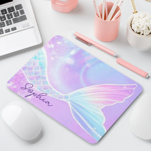 Cute Girls Iridescent Mermaid Tail Personalised Mouse Pad