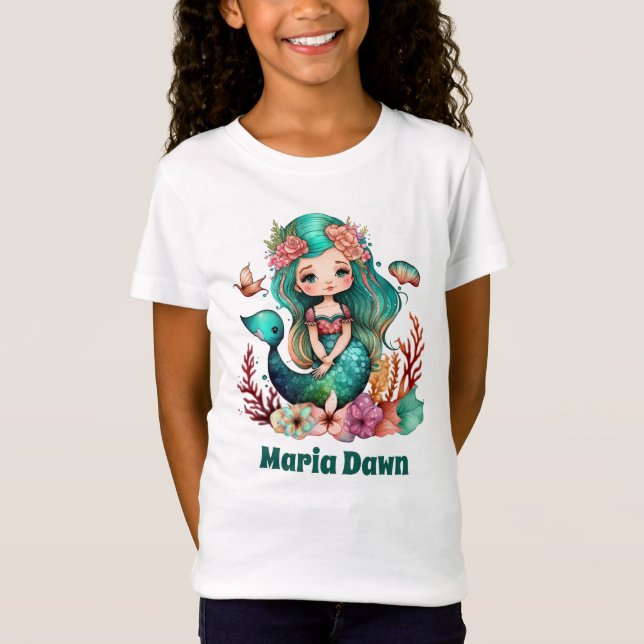 cute girls kids mermaid add name T-Shirt (Front)