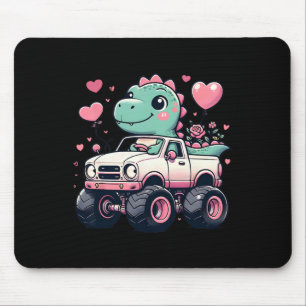 Cute Girls Kids Valentines Day Dinosaur Riding Mon Mouse Pad