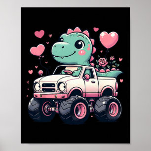 Cute Girls Kids Valentines Day Dinosaur Riding Mon Poster