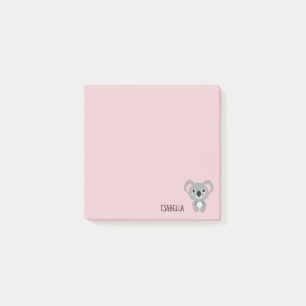 Cute Girls Koala Bear Pink Personalized Post-it Notes