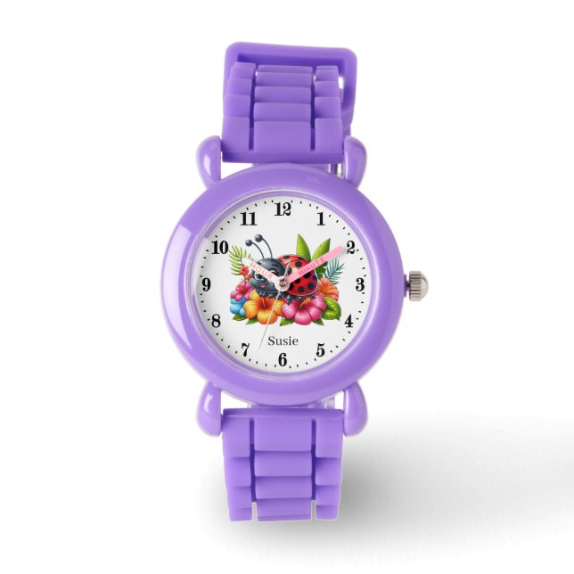 Cute girls ladybug lovers add name watch (Front)