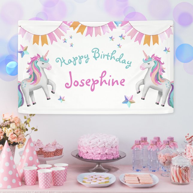 Cute Girls Magical Unicorn Happy Birthday Banner (Mockup View)