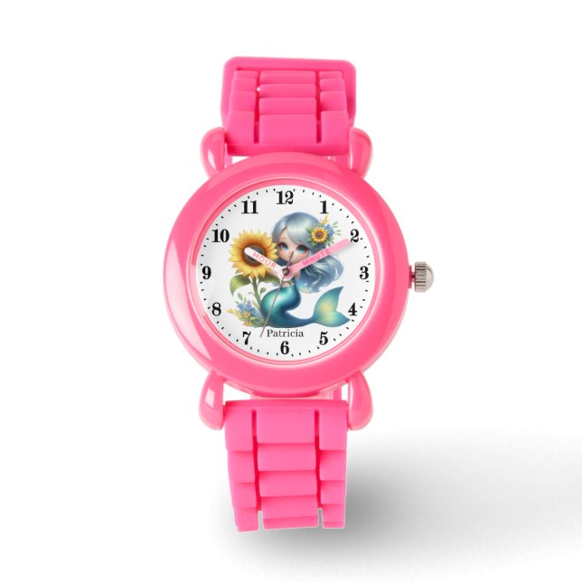 Cute girls mermaid add name watch (Front)