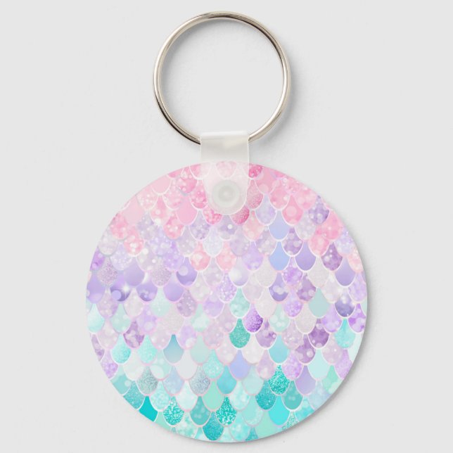 Cute Girls Mermaid Key Ring, Pink, Purple, Teal Ring (Front)