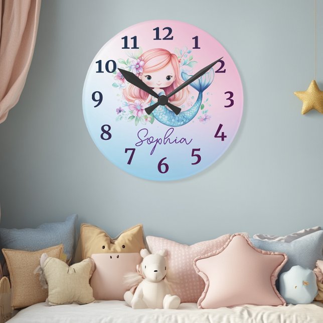 Cute Girls Mermaid Personalised Clock (Creator Uploaded)
