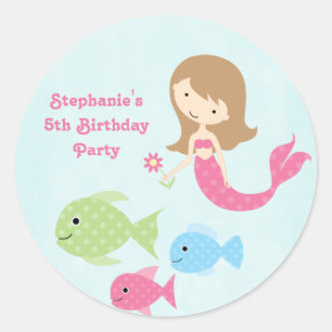 Cute girl's mermaids birthday party stickers