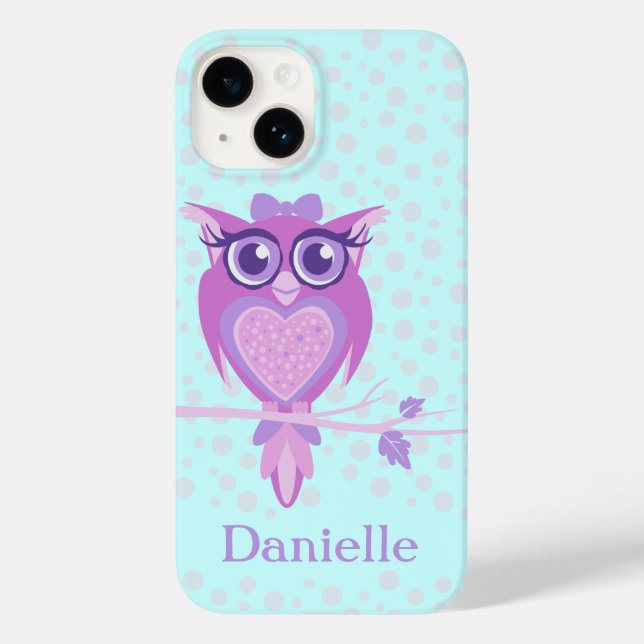 Cute girls owl purple & aqua iphone 5 case (Back)
