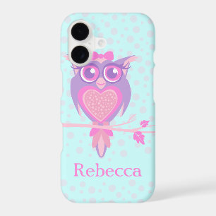 Cute girls owl purple & aqua iphone case