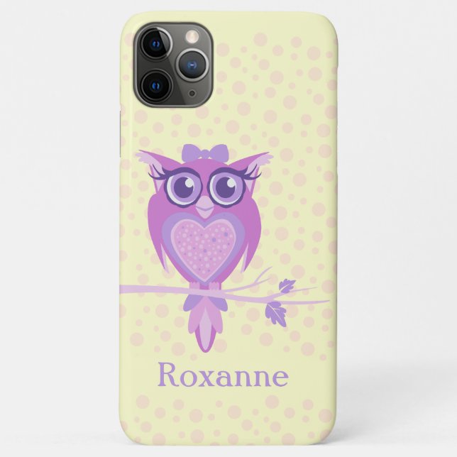 Cute girls owl purple & lemon custom name Case-Mate iPhone case (Back)