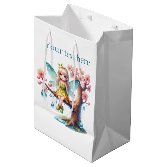 Cute girls party fairy customisable  medium gift bag (Front Angled)