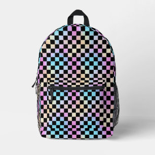 Cute Girls Pastel Rainbow Black Checker Pattern Printed Backpack