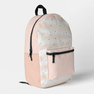 Cute Girl's Peach White Stripes Dots Printed Backpack