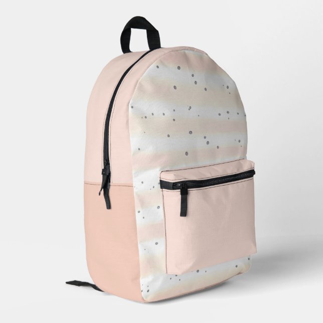 Cute Girl's Peach White Stripes Dots Printed Backpack (Back Corner Left)