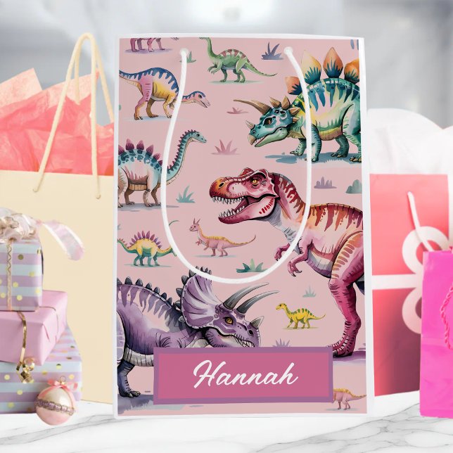 Cute Girls Personalised Dinosaur Birthday Gift Bag (Creator Uploaded)