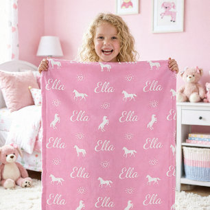 Cute Girls Personalised Name Horse Fleece Blanket